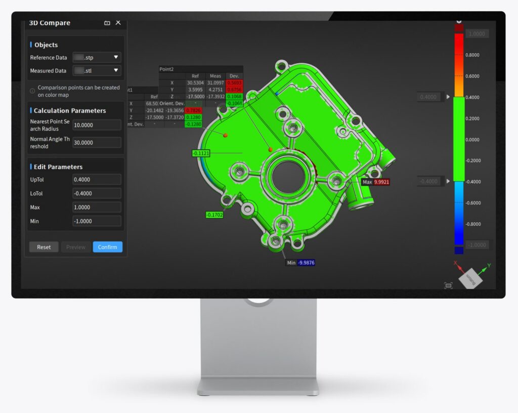 Shining3D Inspect – 3D-Vergleich mit Farbkarte am Bildschirm