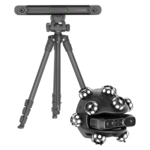 SHINING 3D EinScan Trak mit Tracker auf Stativ und kugelförmigem Scanner