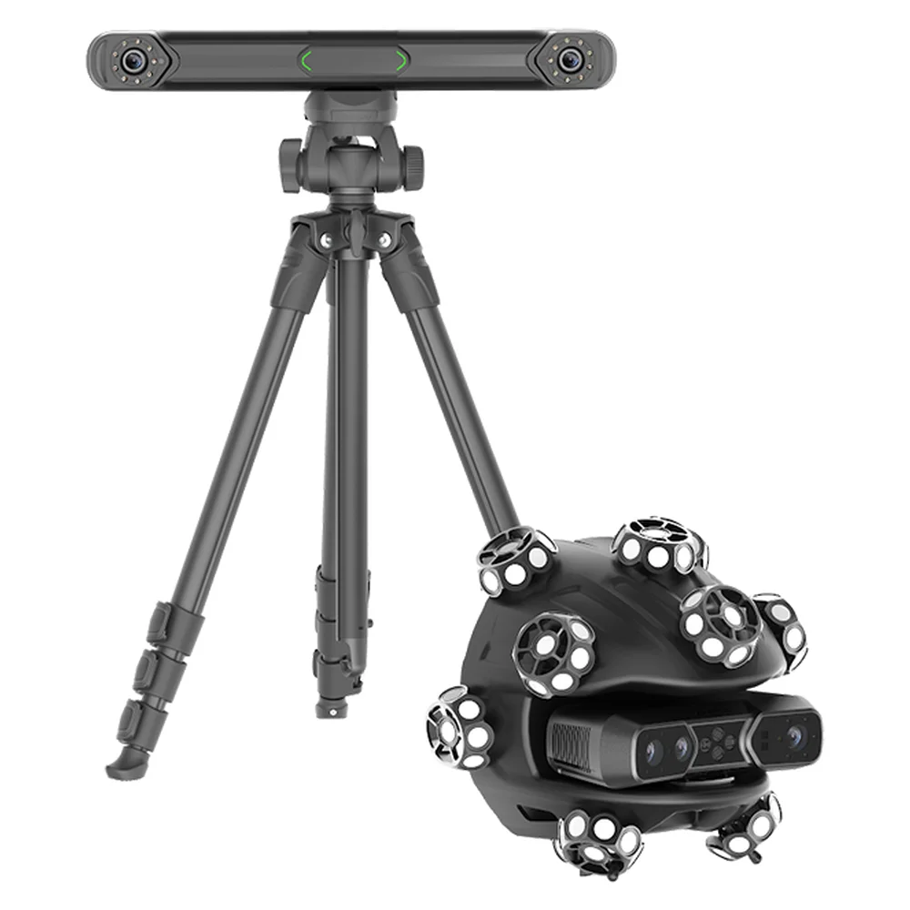 SHINING 3D EinScan Trak mit Tracker auf Stativ und kugelförmigem Scanner