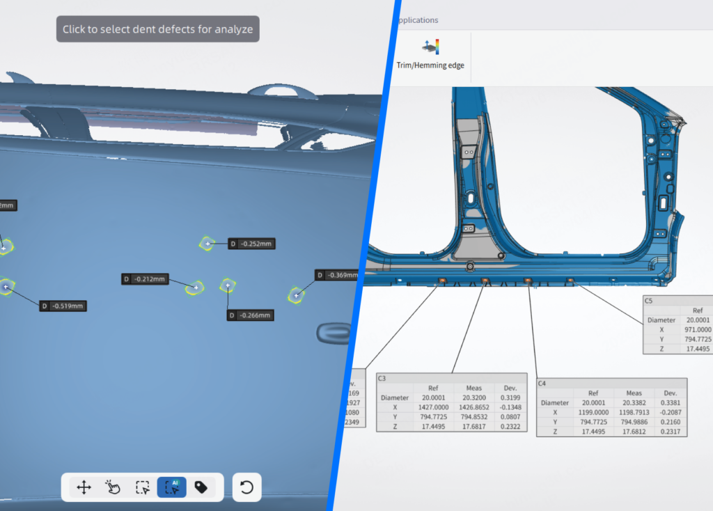 Shining3D Inspect – Prüfmodule für Dellen und Blech